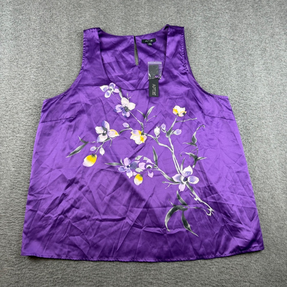 Apt. 9 Woven Printed Shell Women's XL Purple Floral Satin Sleeveless Top NN22121